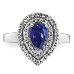 14K White Gold Lab Grown Diamond & Created Blue Sapphire Ring