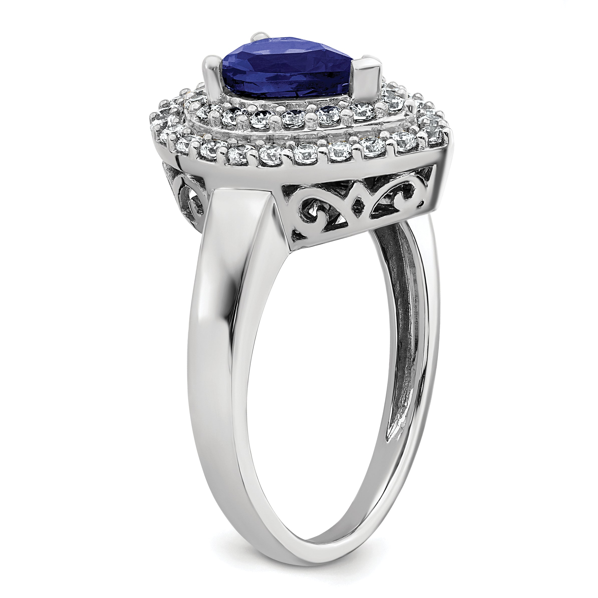 14K White Gold Lab Grown Diamond & Created Blue Sapphire Ring