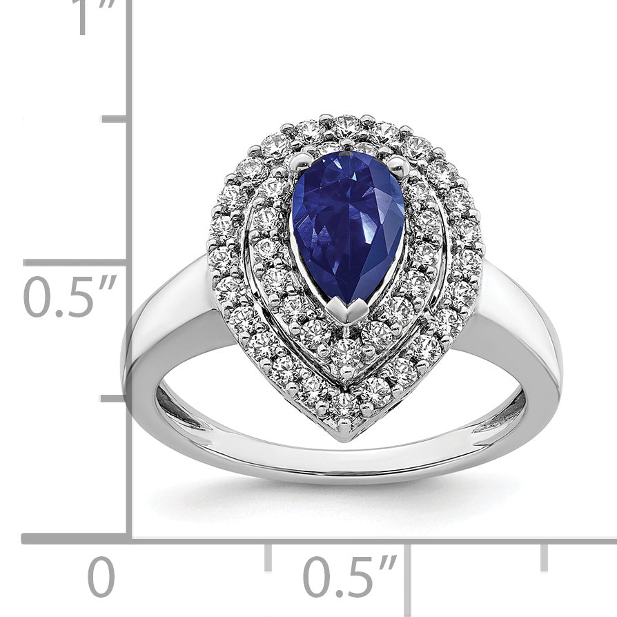 14K White Gold Lab Grown Diamond & Created Blue Sapphire Ring