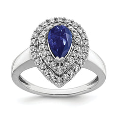 14K White Gold Lab Grown Diamond & Created Blue Sapphire Ring