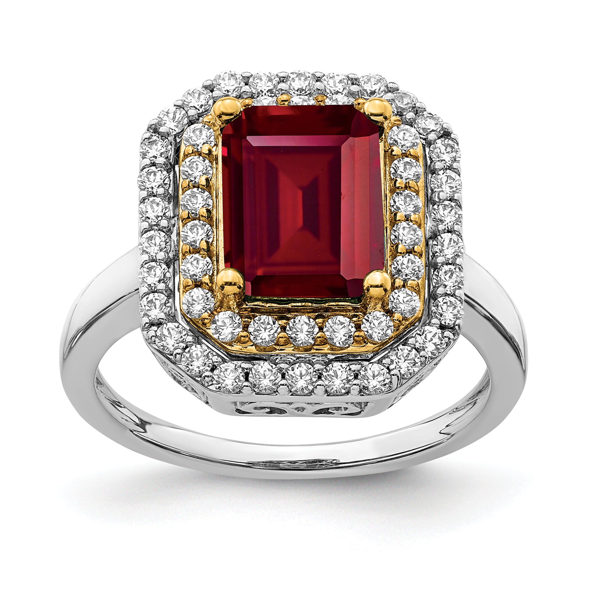 14k Two-Tone Lab Grown Diamond & Created Ruby Ring