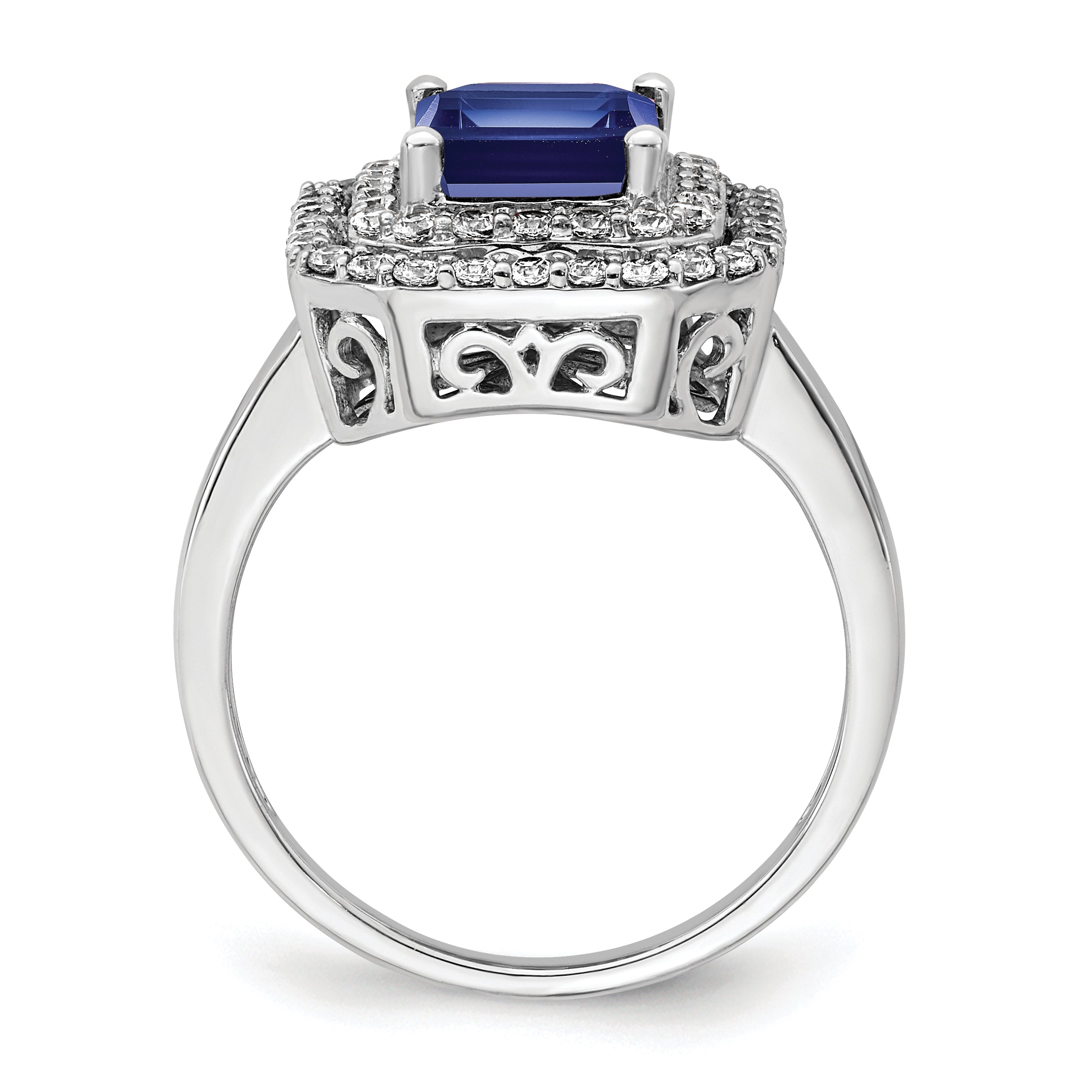 14K White Gold Lab Grown Diamond & Created Blue Sapphire Ring