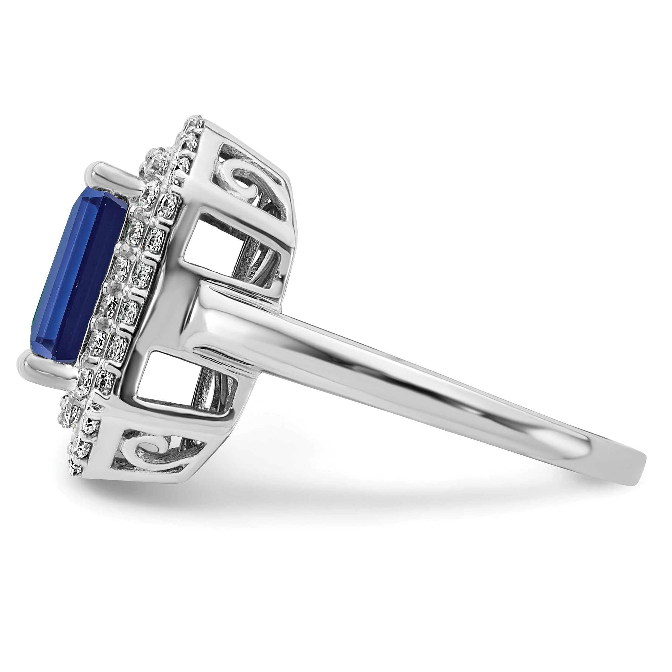 14K White Gold Lab Grown Diamond & Created Blue Sapphire Ring