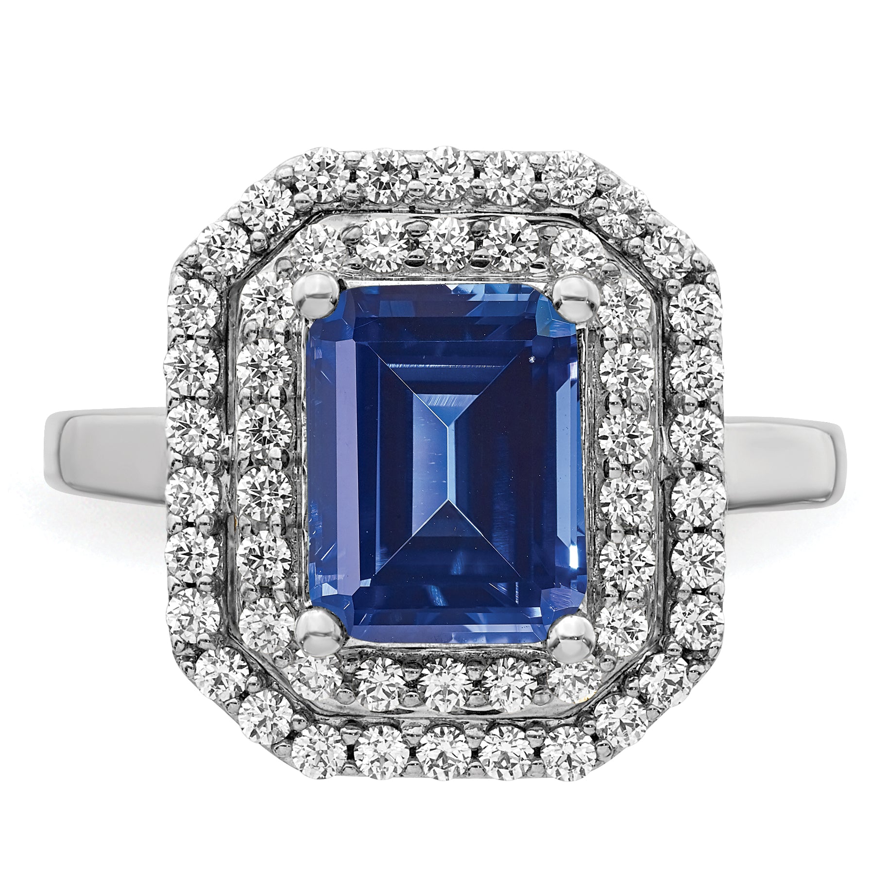 14K White Gold Lab Grown Diamond & Created Blue Sapphire Ring