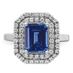 14K White Gold Lab Grown Diamond & Created Blue Sapphire Ring