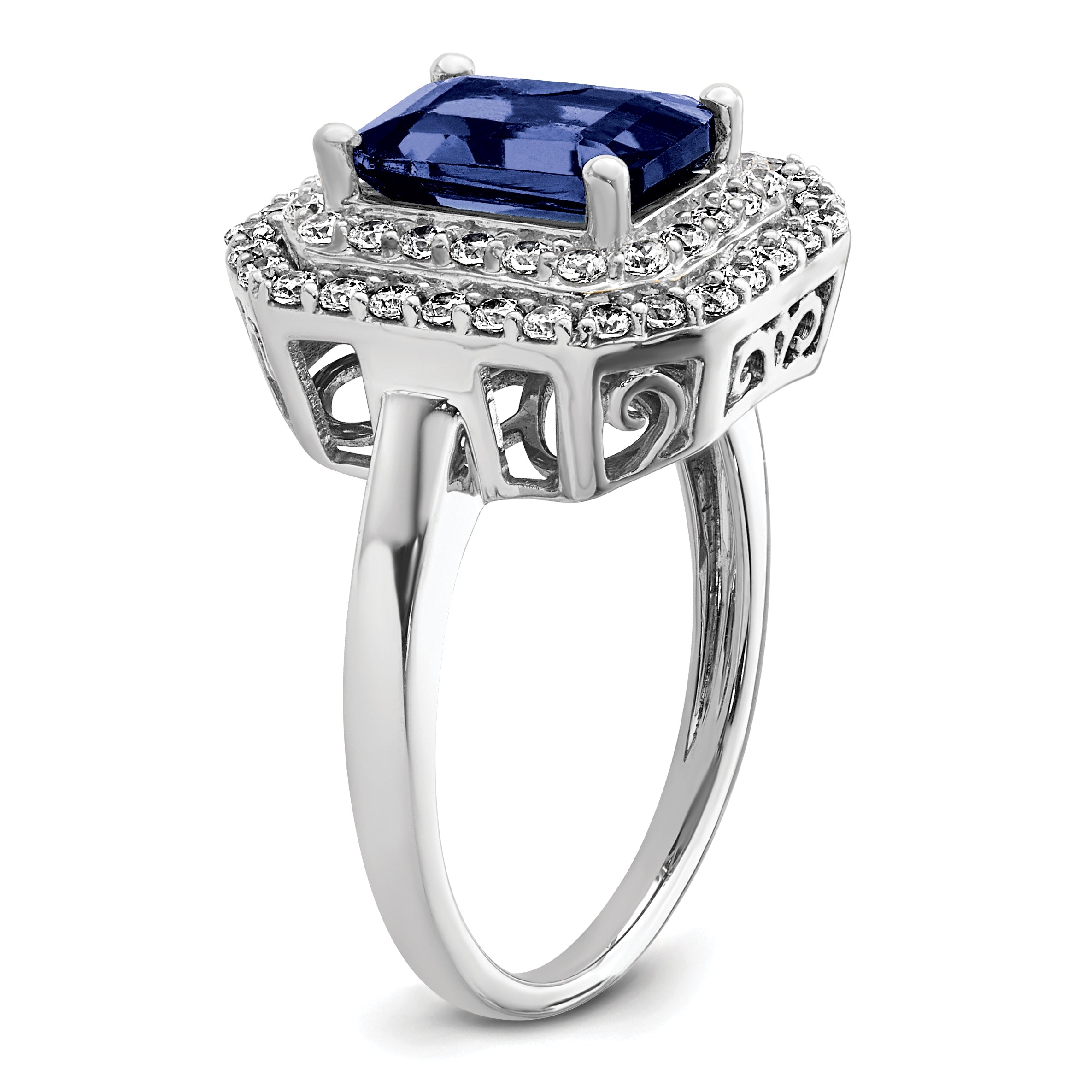 14K White Gold Lab Grown Diamond & Created Blue Sapphire Ring