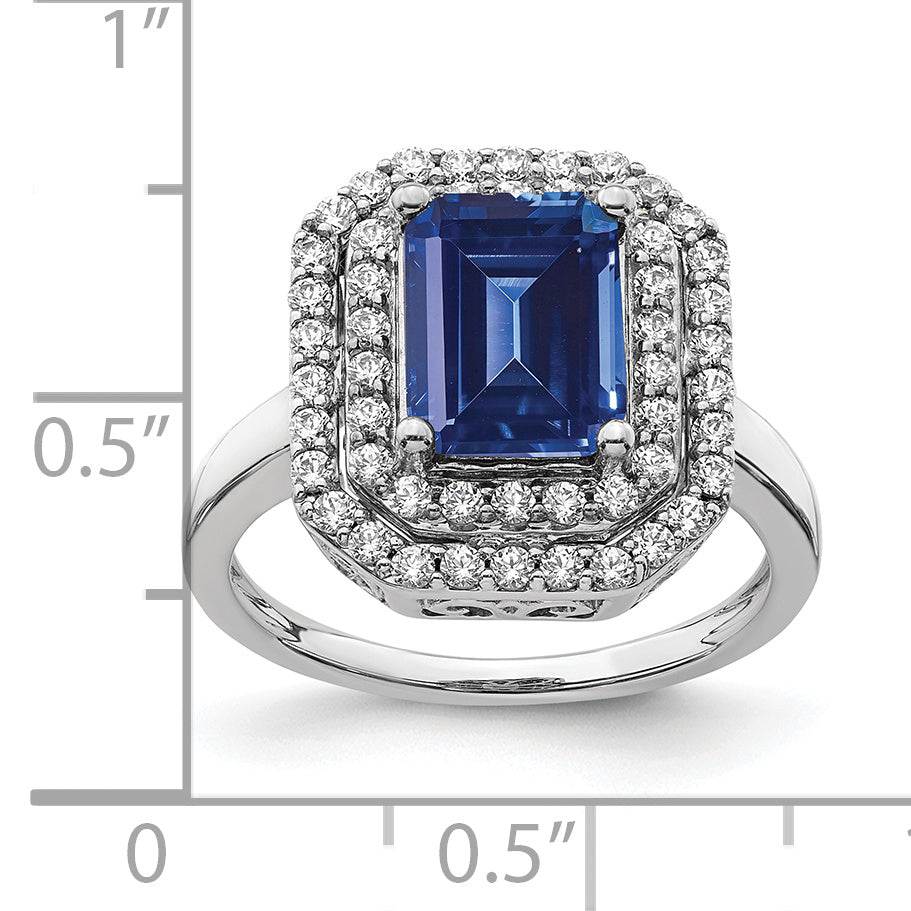 14K White Gold Lab Grown Diamond & Created Blue Sapphire Ring