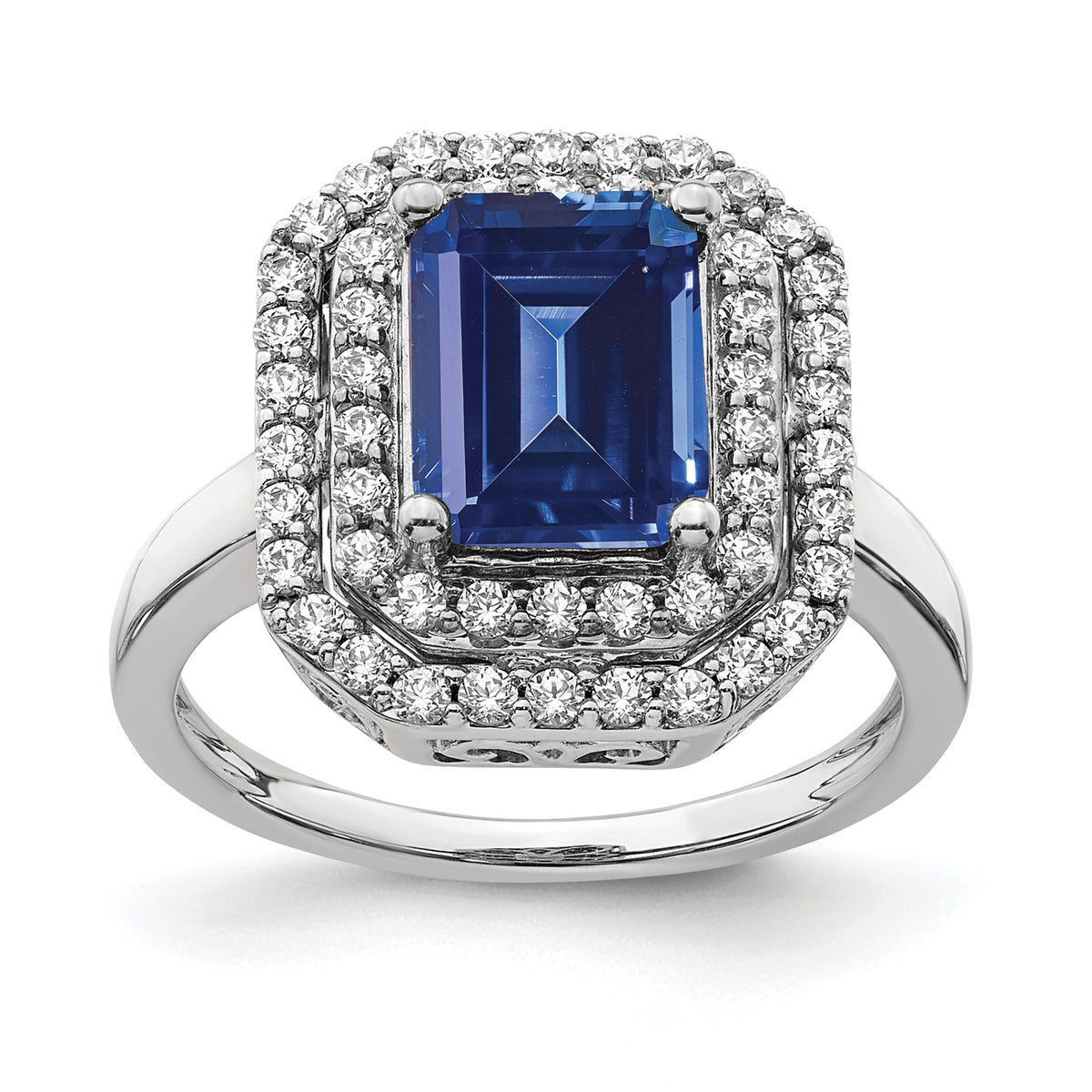 14K White Gold Lab Grown Diamond & Created Blue Sapphire Ring