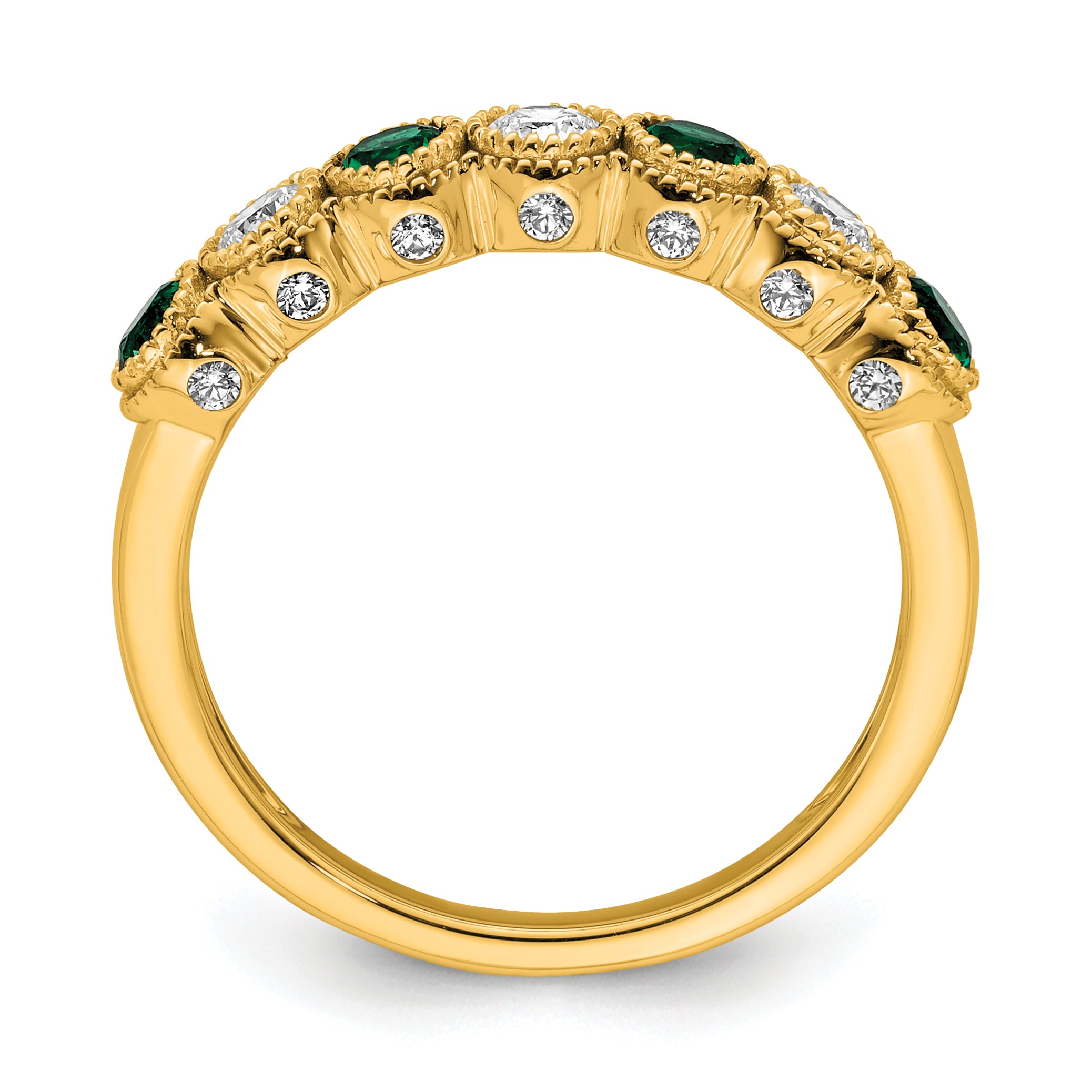 14K Lab Grown Diamond & Created Emerald Ring