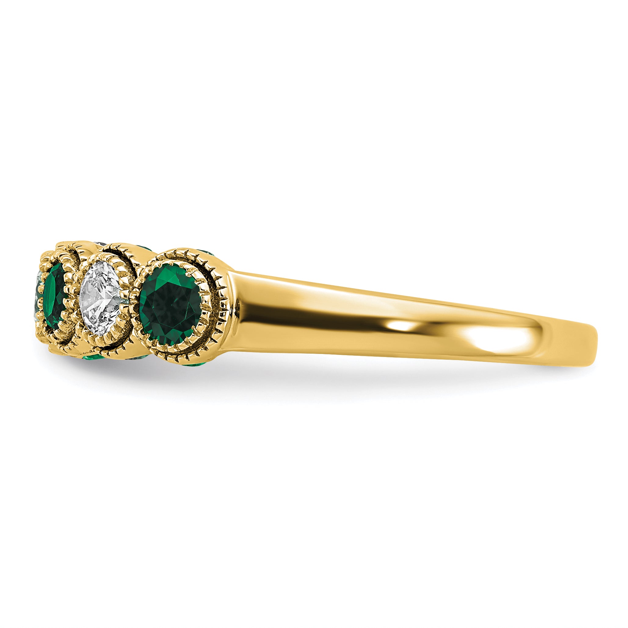 14K Lab Grown Diamond & Created Emerald Ring