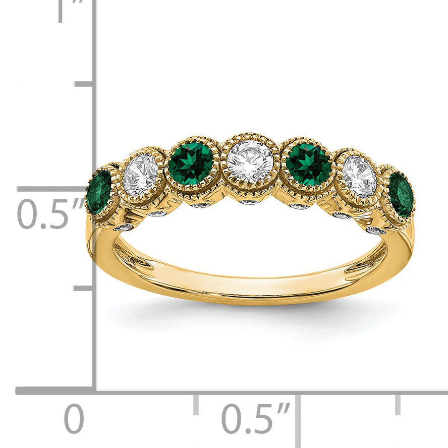 14K Lab Grown Diamond & Created Emerald Ring