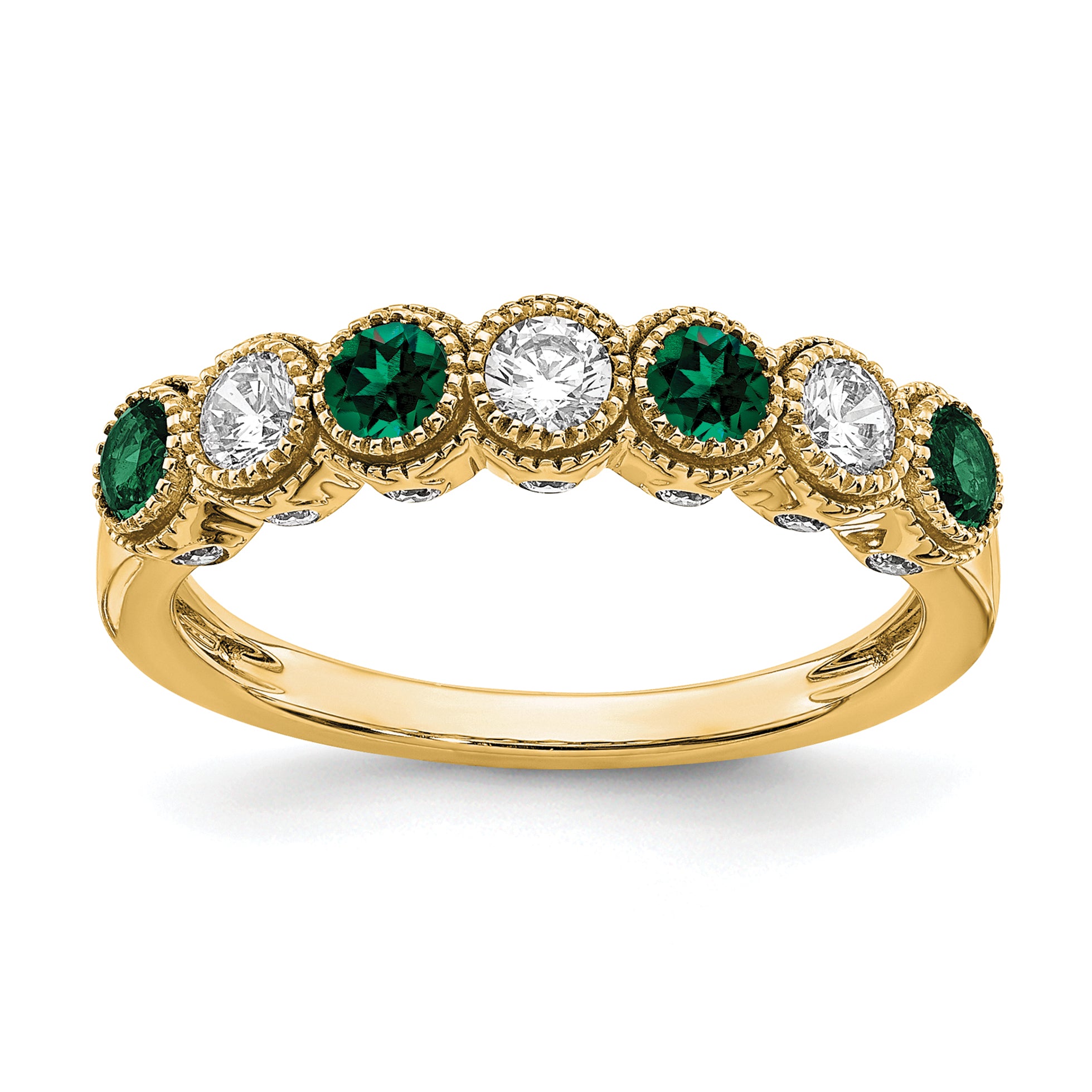 14K Lab Grown Diamond & Created Emerald Ring