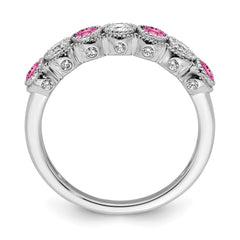 14K White Gold Lab Grown Diamond & Created Pink Sapphire Ring