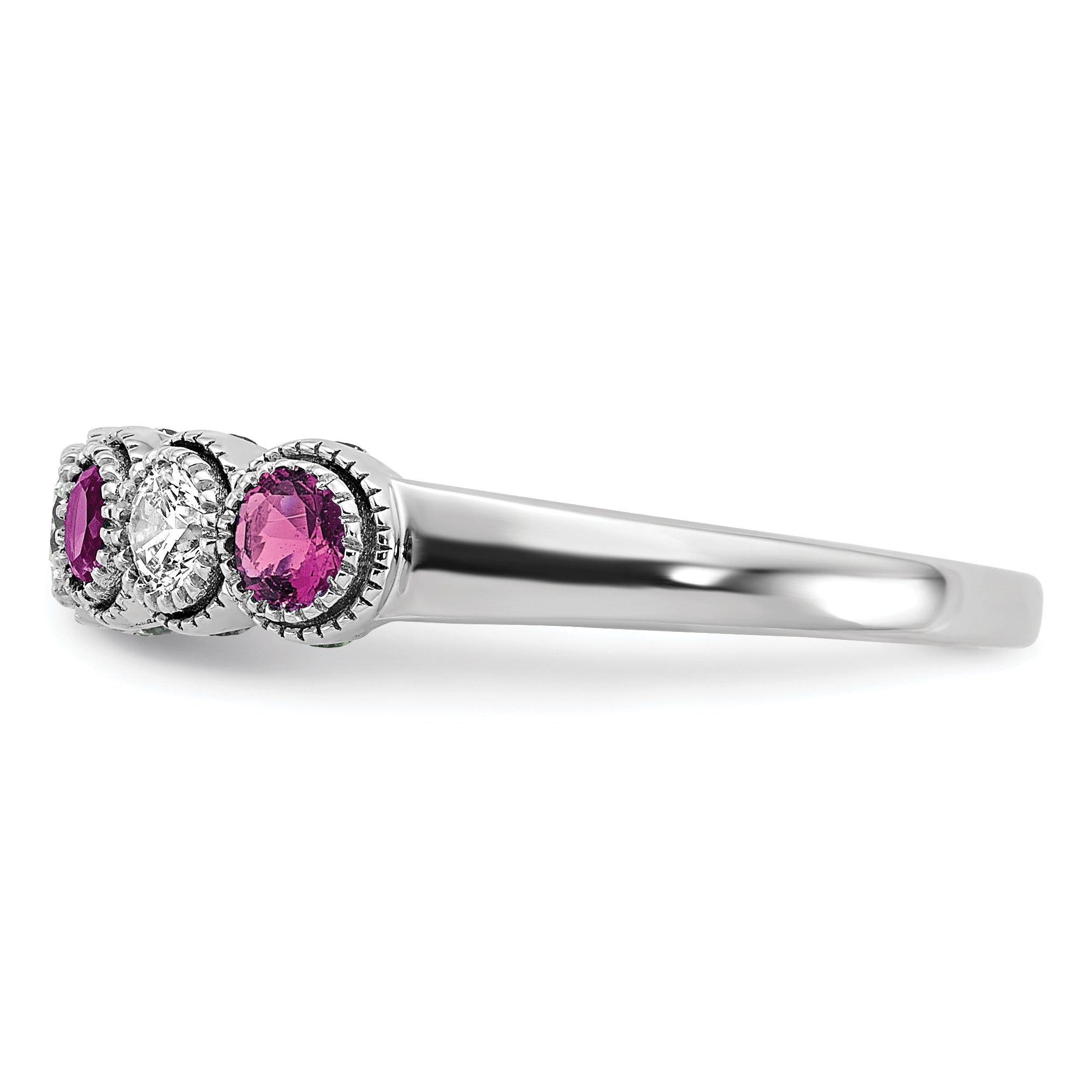 14K White Gold Lab Grown Diamond & Created Pink Sapphire Ring