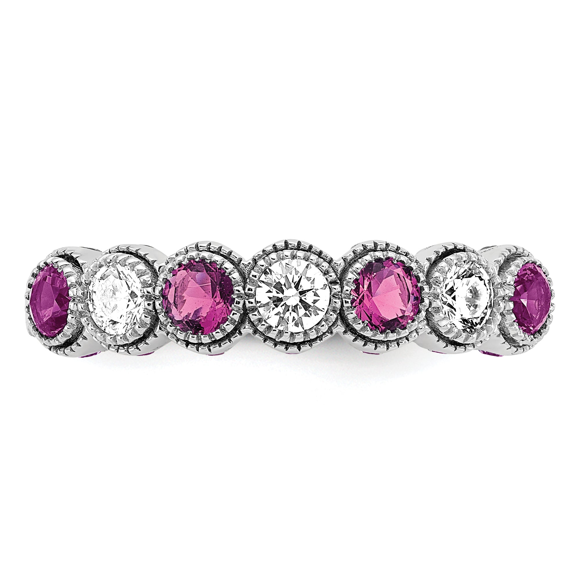 14K White Gold Lab Grown Diamond & Created Pink Sapphire Ring