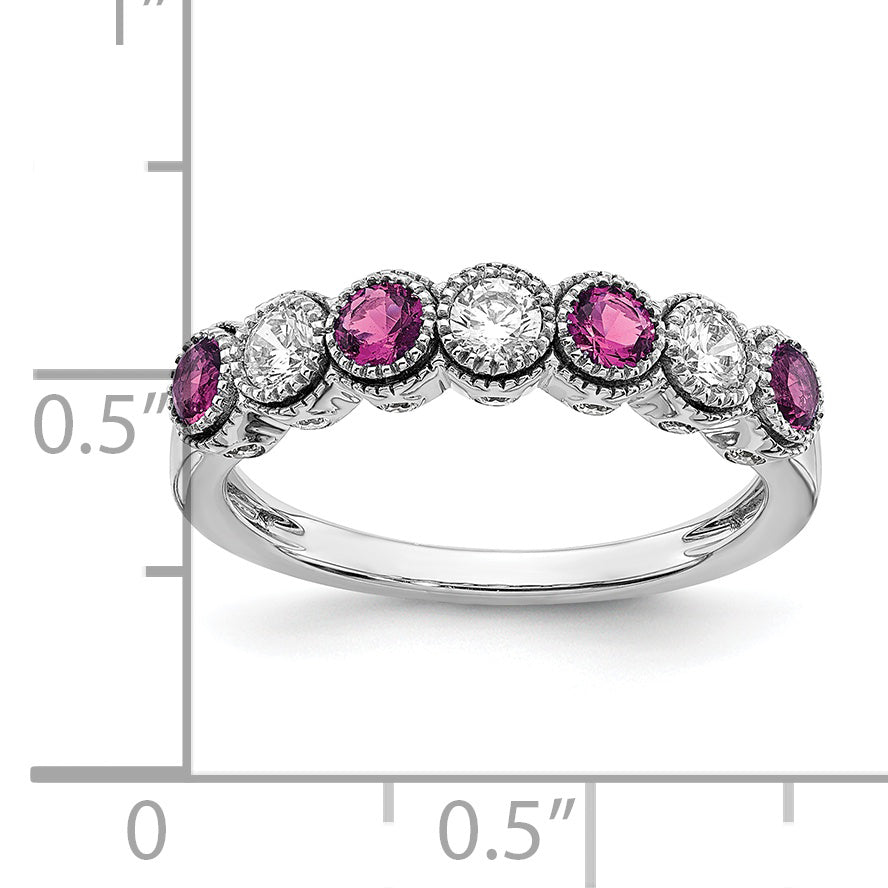 14K White Gold Lab Grown Diamond & Created Pink Sapphire Ring