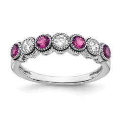 14K White Gold Lab Grown Diamond & Created Pink Sapphire Ring