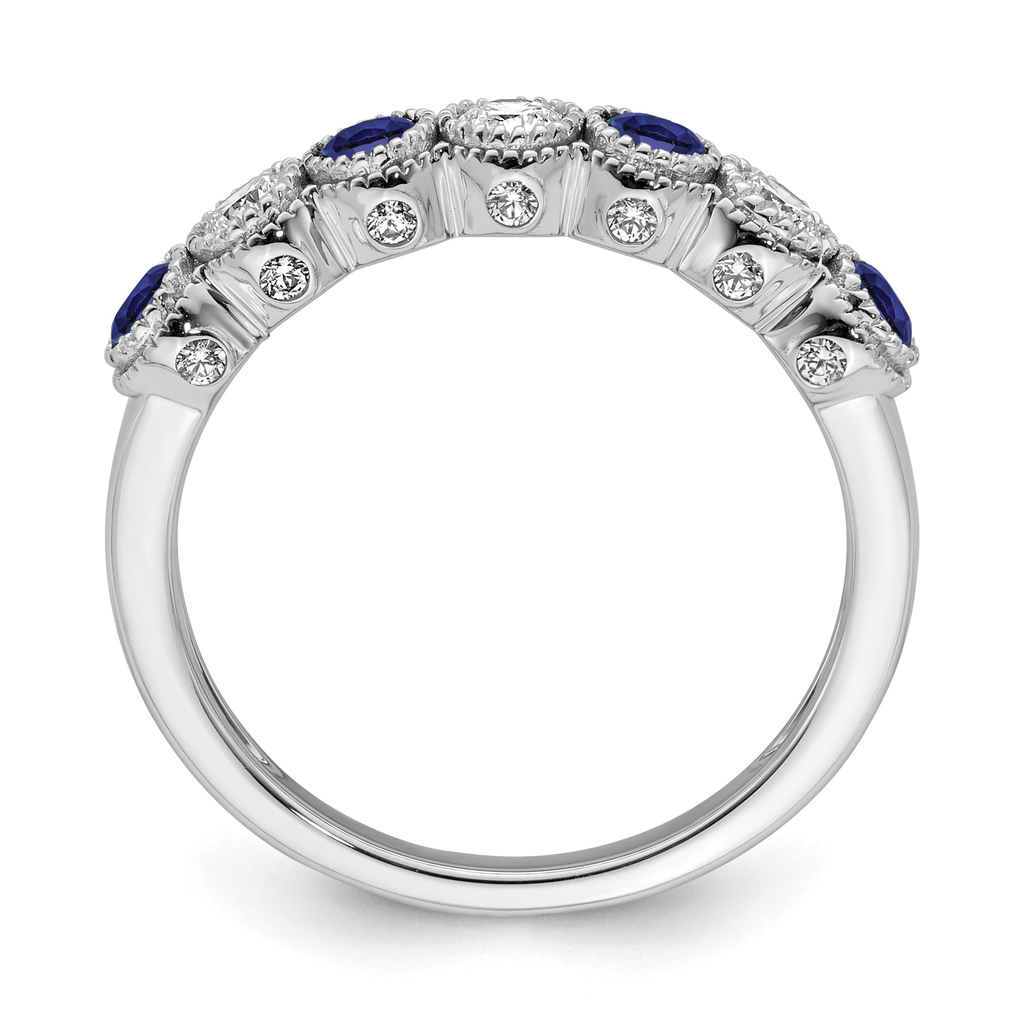 14K White Gold Lab Grown Diamond and Lab Created Blue Sapphire Ring