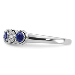 14K White Gold Lab Grown Diamond and Lab Created Blue Sapphire Ring