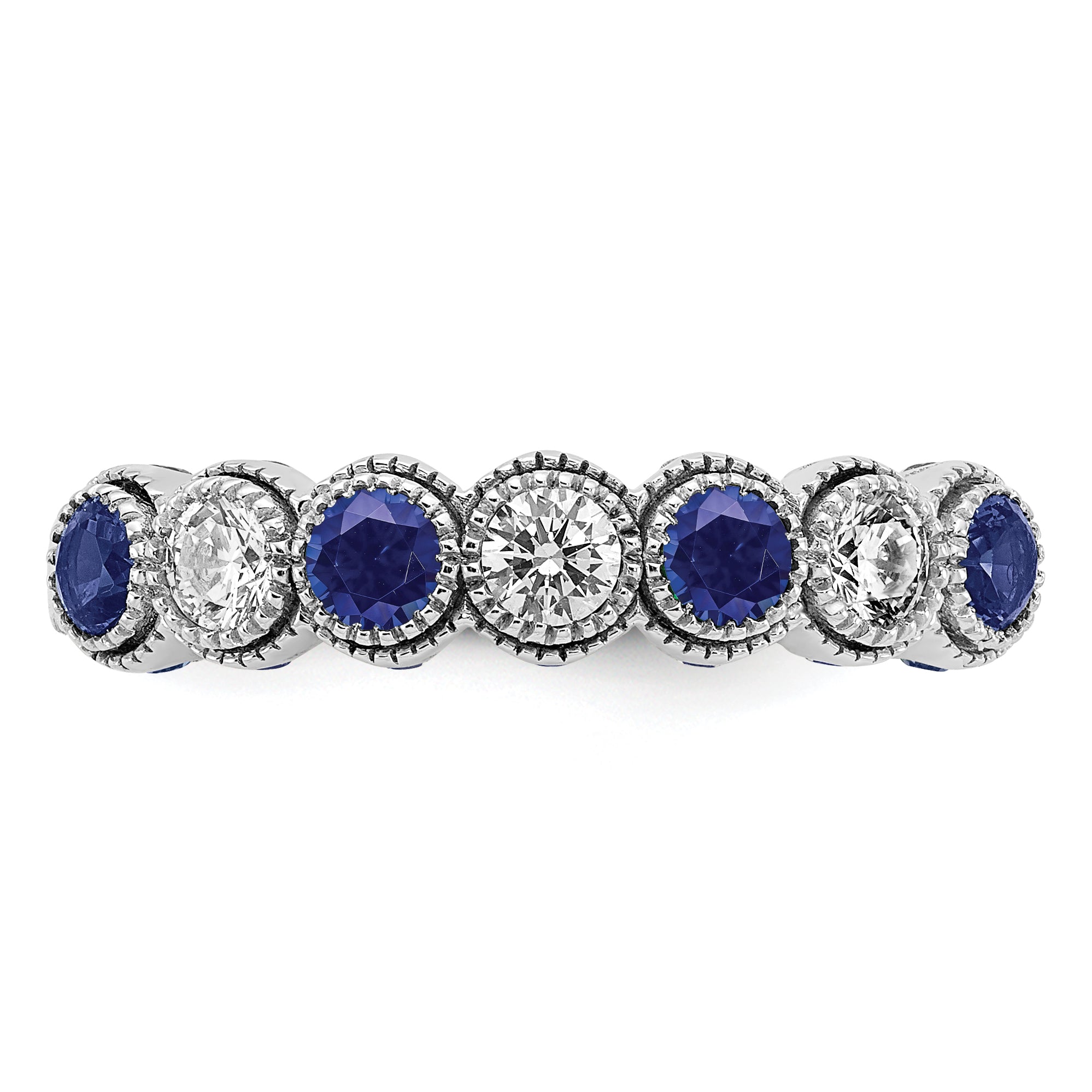 14K White Gold Lab Grown Diamond and Lab Created Blue Sapphire Ring