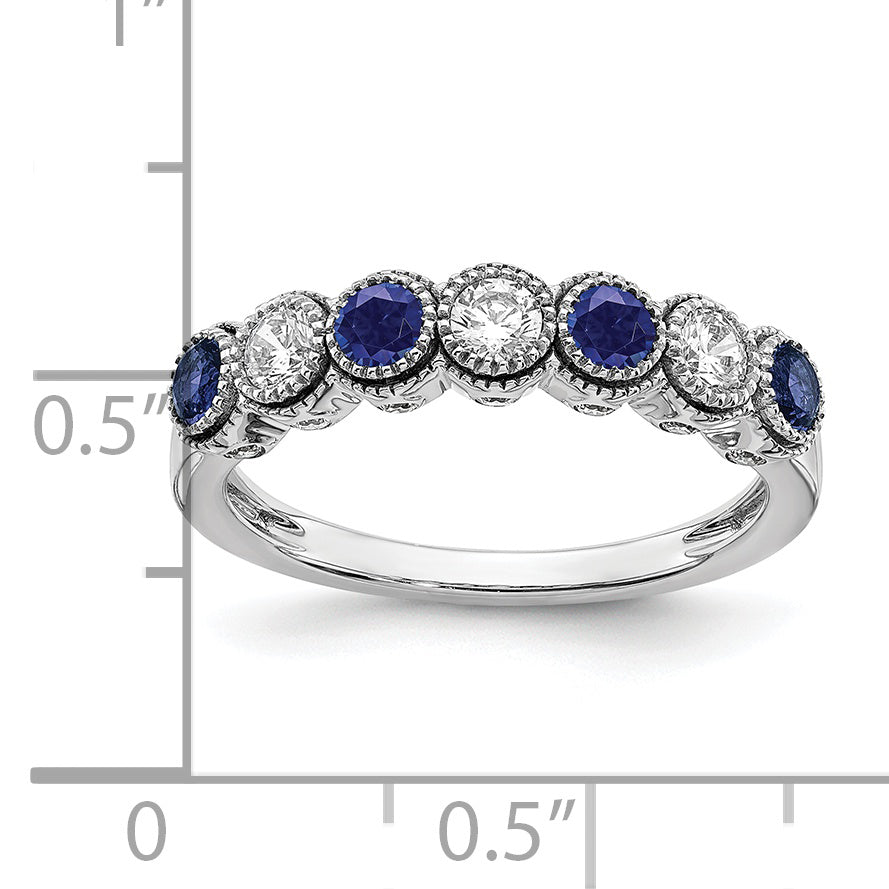 14K White Gold Lab Grown Diamond and Lab Created Blue Sapphire Ring