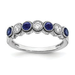 14K White Gold Lab Grown Diamond and Lab Created Blue Sapphire Ring