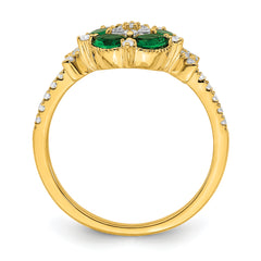 14K Lab Grown Diamond and Lab Created Emerald Floral Ring