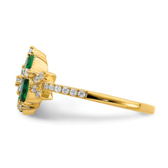 14K Lab Grown Diamond and Lab Created Emerald Floral Ring