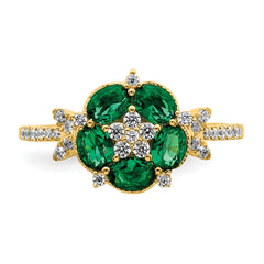 14K Lab Grown Diamond and Lab Created Emerald Floral Ring