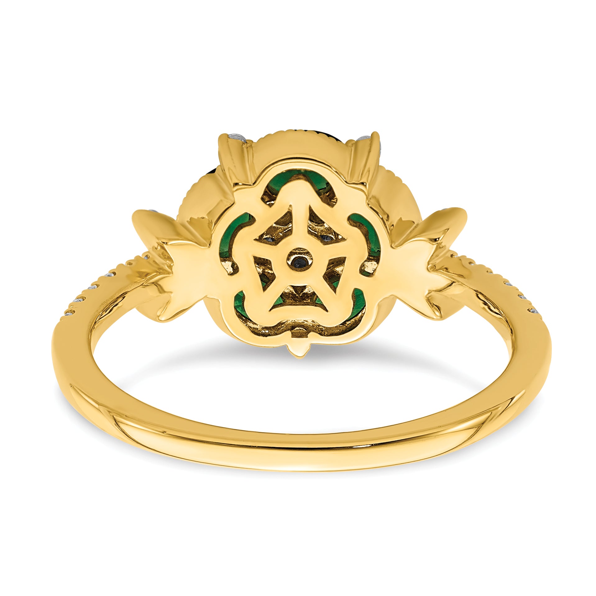 14K Lab Grown Diamond and Lab Created Emerald Floral Ring