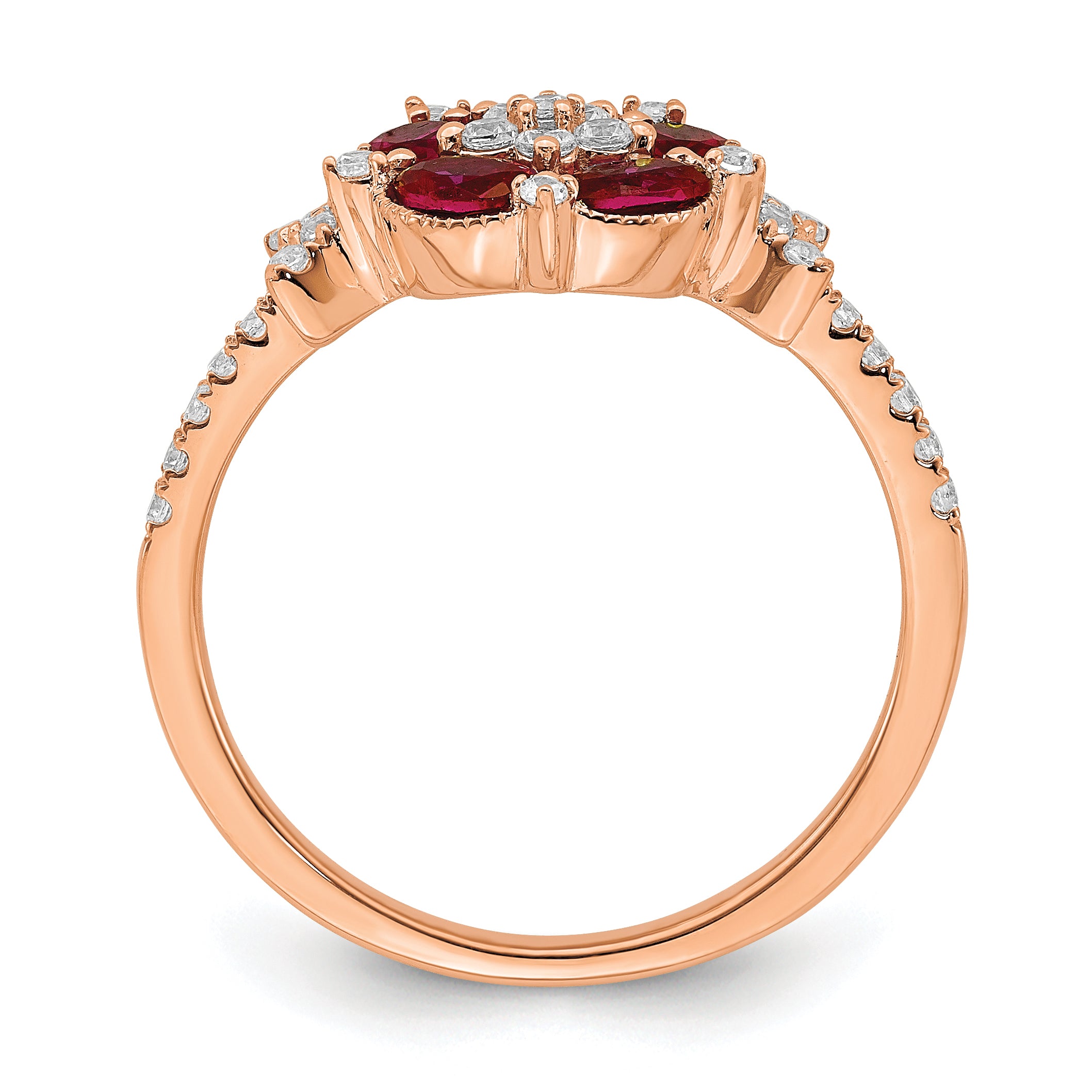 14K Rose Gold Lab Grown Diamond SI1/SI2, G H, Cr.Ruby Floral Ring