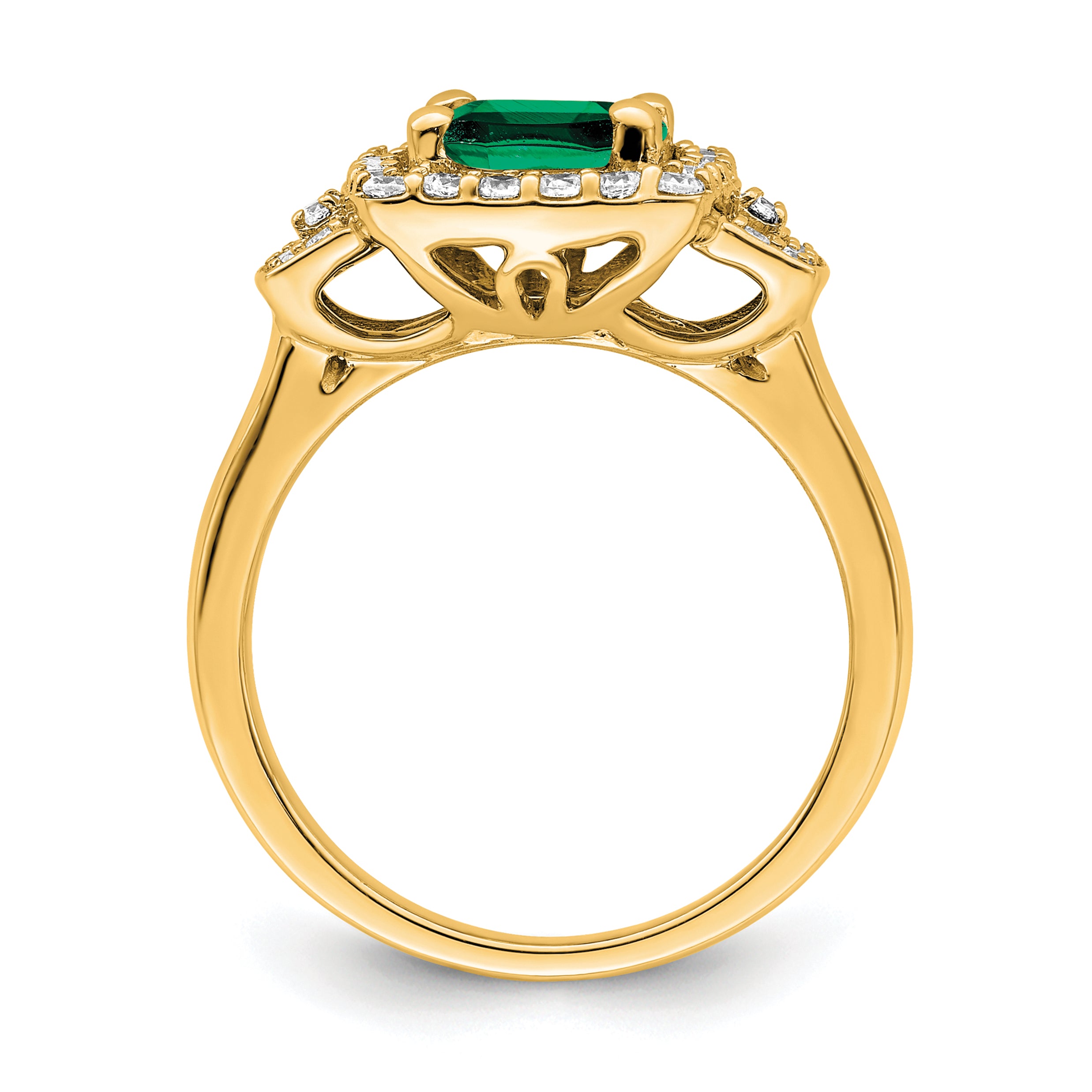 14K Lab Grown Dia. VS/SI GH, Lab Created Emerald Halo Ring