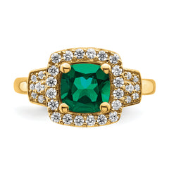 14K Lab Grown Dia. VS/SI GH, Lab Created Emerald Halo Ring