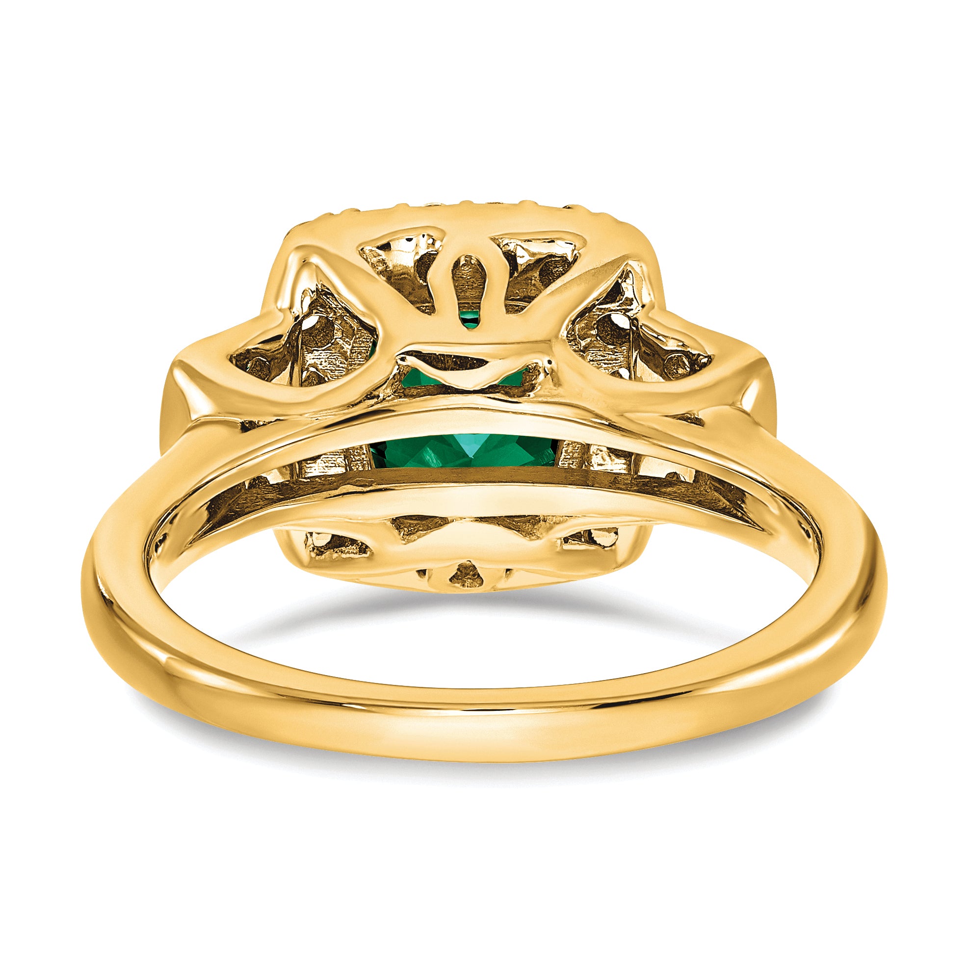 14K Lab Grown Dia. VS/SI GH, Lab Created Emerald Halo Ring