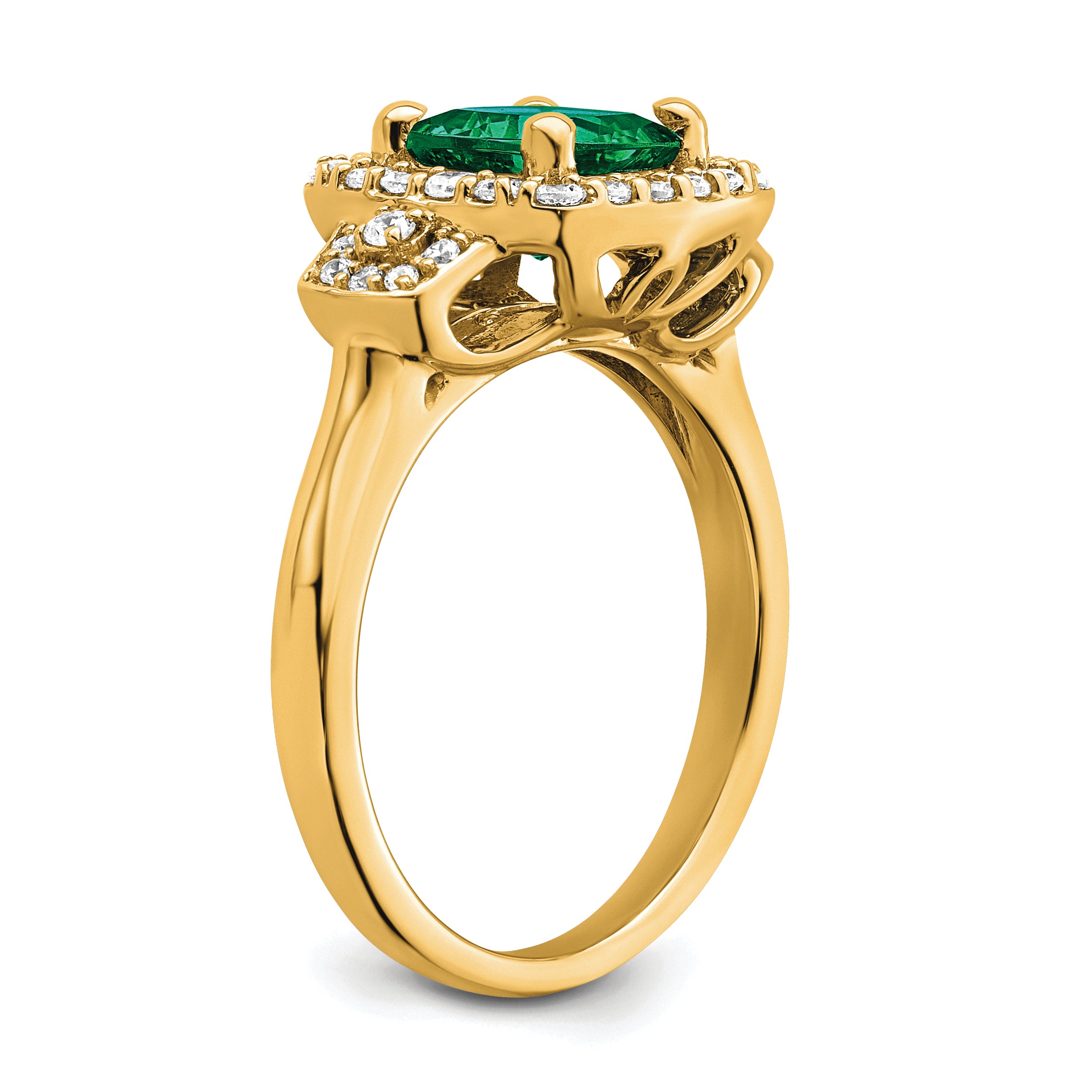 14K Lab Grown Dia. VS/SI GH, Lab Created Emerald Halo Ring