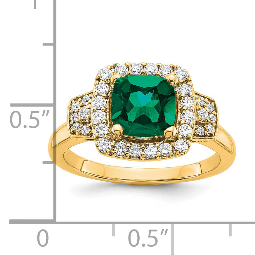 14K Lab Grown Dia. VS/SI GH, Lab Created Emerald Halo Ring