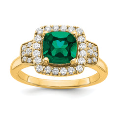 14K Lab Grown Dia. VS/SI GH, Lab Created Emerald Halo Ring