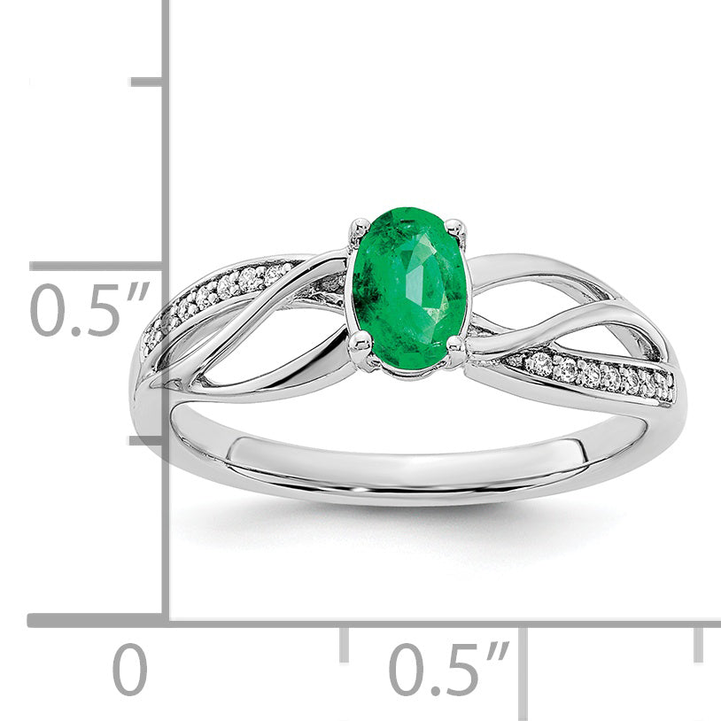 14k White Gold Polished Emerald and Diamond Ring