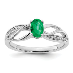 14k White Gold Polished Emerald and Diamond Ring