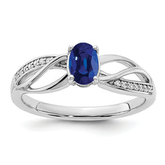 14k White Gold Polished Sapphire and Diamond Ring