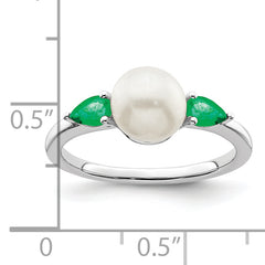 14k White Gold FWC Pearl and Emerald Ring