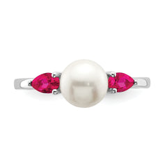 14k White Gold FWC Pearl and Ruby Ring