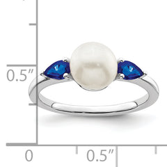 14k White Gold FWC Pearl and Sapphire Ring