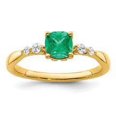 14k Gold Polished Emerald and Diamond Ring