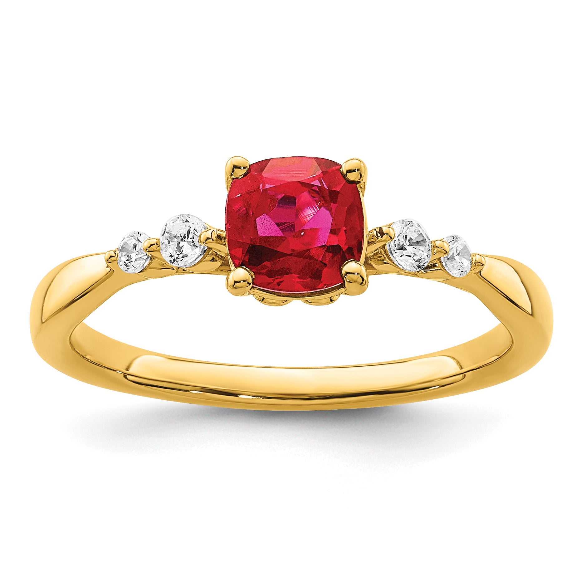 14k Gold Polished Ruby and Diamond Ring