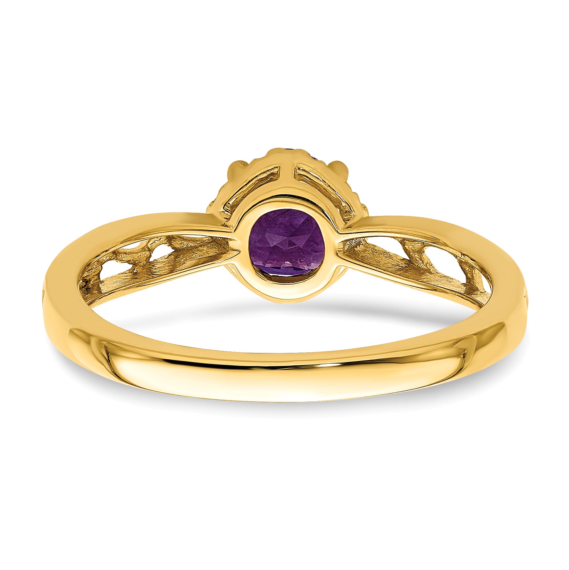 14k Gold Polished Amethyst and Diamond Ring