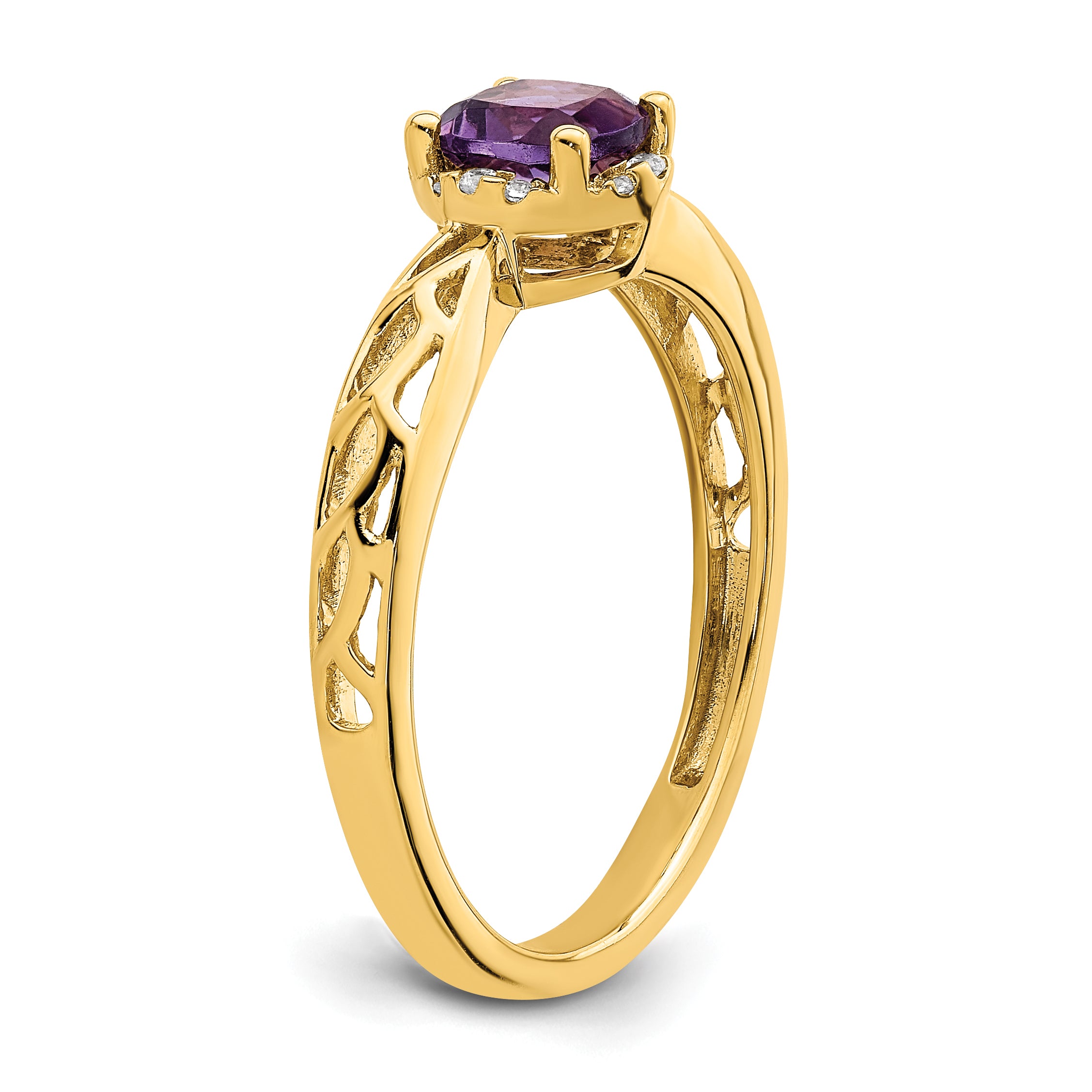 14k Gold Polished Amethyst and Diamond Ring