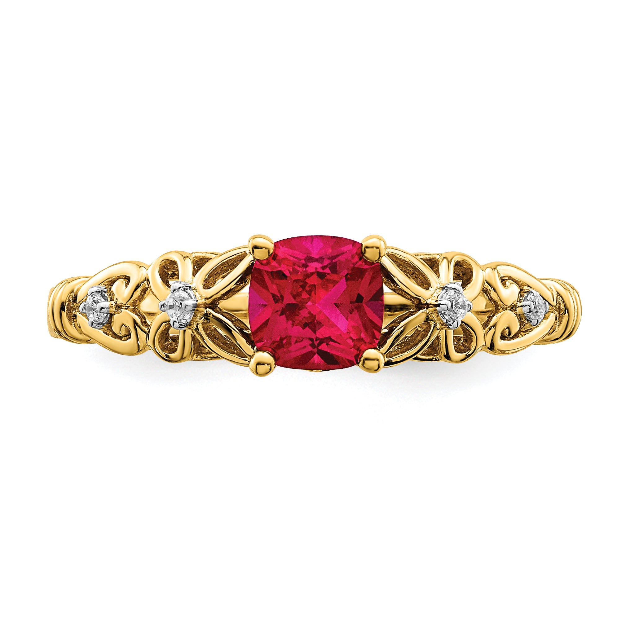 14k Gold Polished Ruby and Diamond Ring