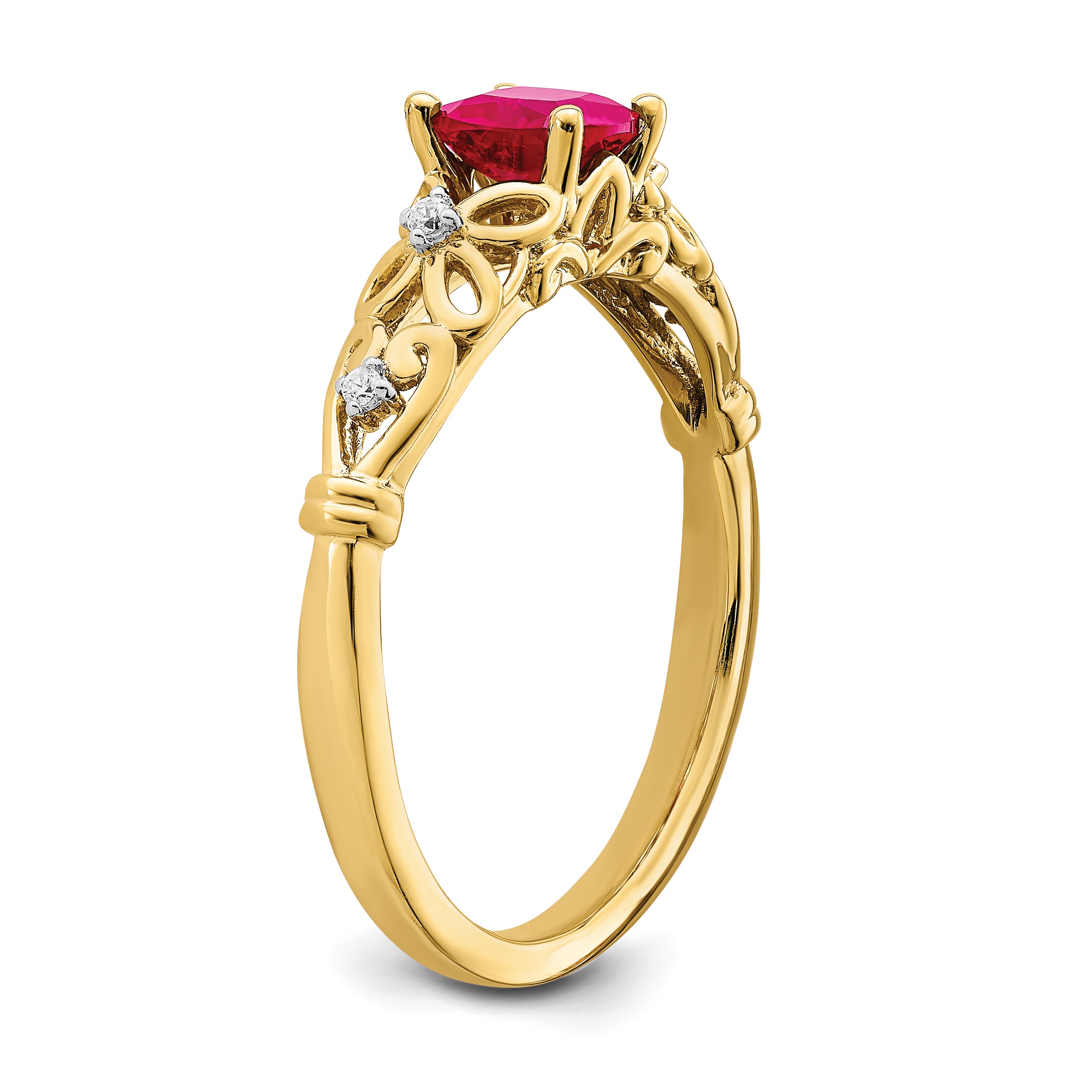 14k Gold Polished Ruby and Diamond Ring