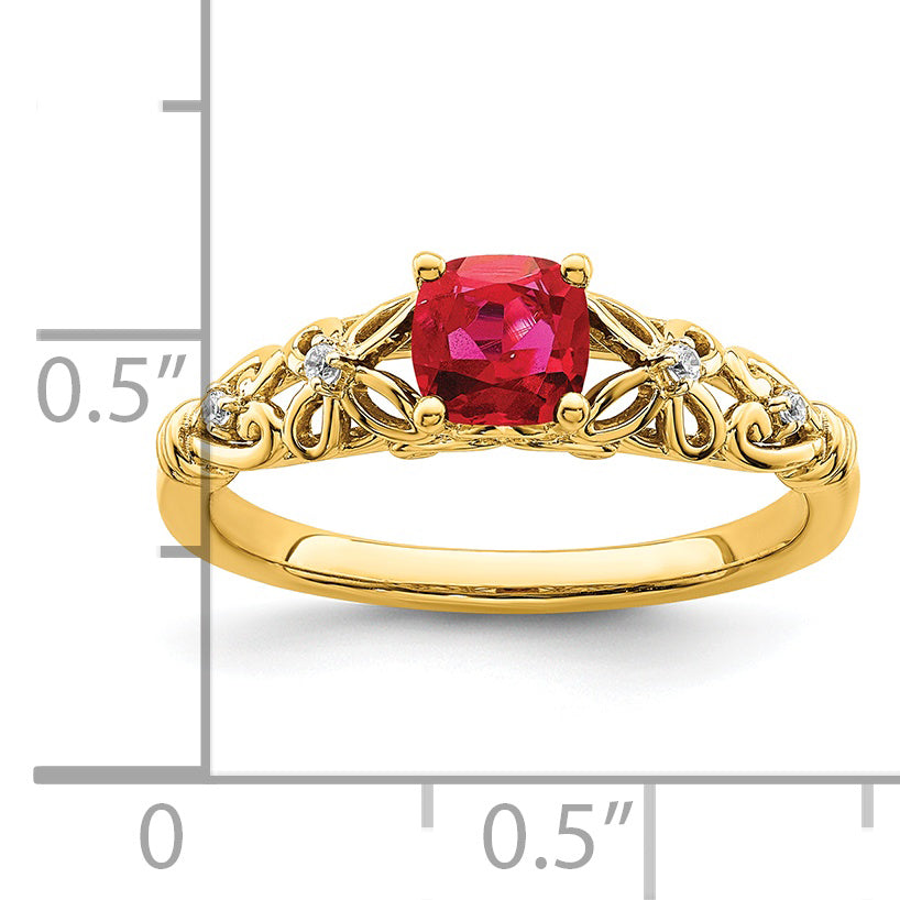 14k Gold Polished Ruby and Diamond Ring